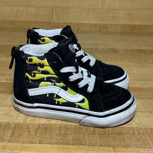 VANS HIGH TOP size 5c Toddler Green Flames Zipper In The Back 507452 - Picture 1 of 6